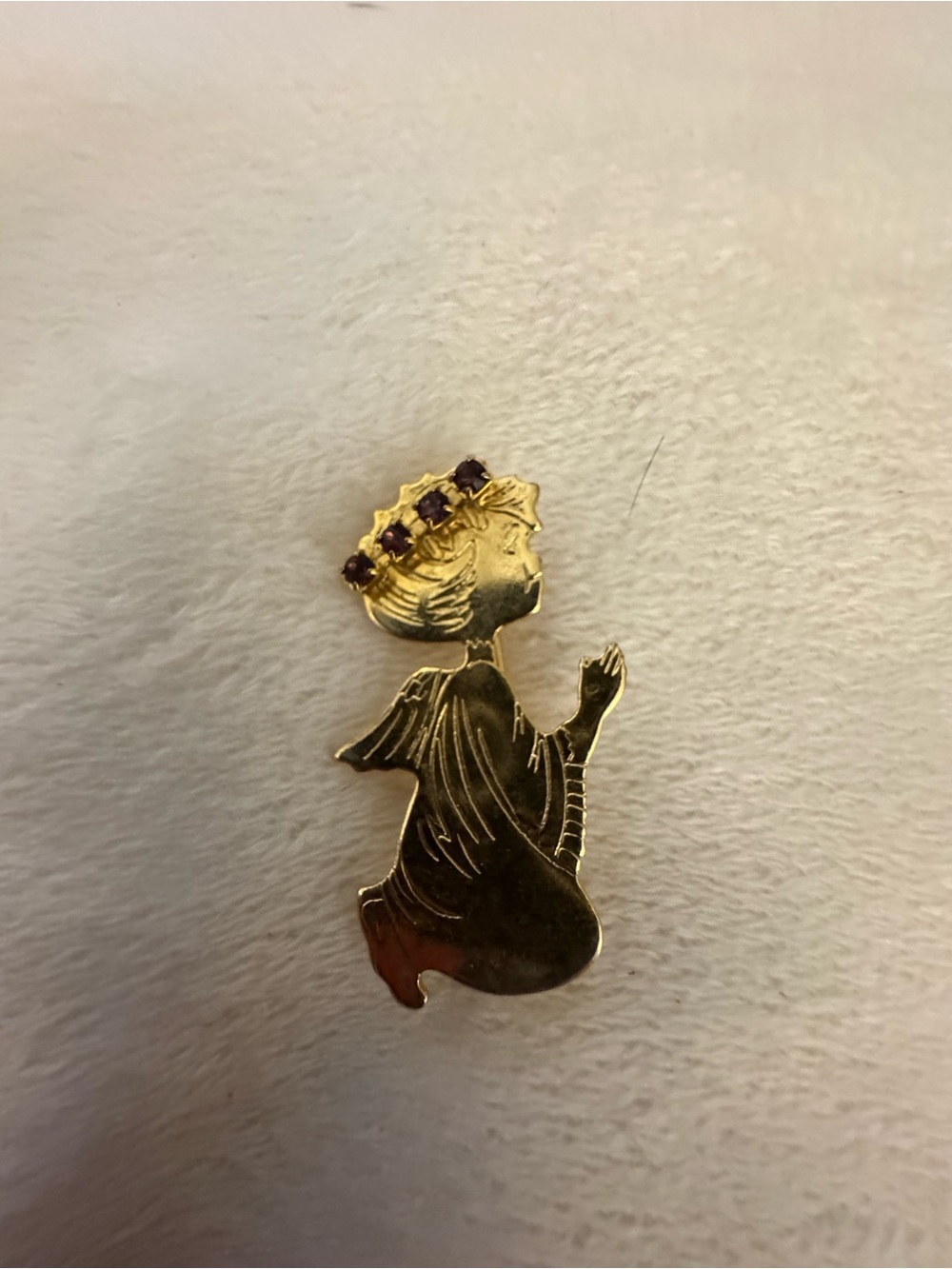 Gold Angel Brooch with Purple Gem Crown